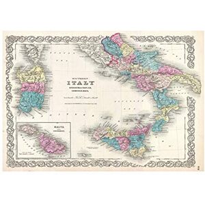 Wee Blue Coo Map Colton 1855 First Edition Southern Italy Wall Art Print Wee Blue Coo Map Colton 1855 First Edition Southern Italy Wall Art Print