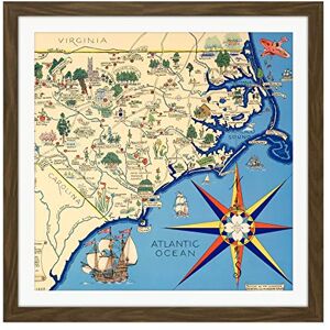 Artery8 Map Pugh 1937 North Carolina Nature Lovers Pictorial Square Wooden Framed Wall Art Print Picture 16X16 Inch Artery8 Map Pugh 1937 North Carolina Nature Lovers Pictorial Square Wooden Framed Wall Art Print Picture 16X16 Inch