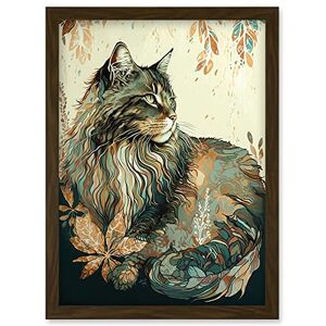 Artery8 Maine Coon Cat with Flower Pattern Modern Watercolour Illustration Artwork Framed Wall Art Print A4 Artery8 Maine Coon Cat with Flower Pattern Modern Watercolour Illustration Artwork Framed Wall Art Print A4