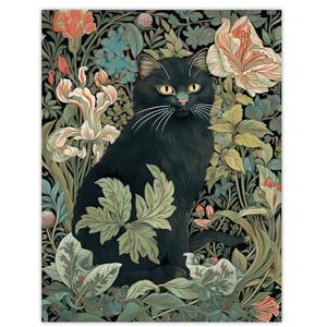 Artery8 Black Cat In Flower Garden Blooms Teal Green Pink Art Nouveau Style Floral Painting Large Wall Art Poster Print Thick Paper 18X24 Inch Artery8 Black Cat In Flower Garden Blooms Teal Green Pink Art Nouveau Style Floral Painting Large Wall Art Poster Print Thick Paper 18X24 Inch