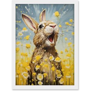 Artery8 The Happy Bunny Rabbit Playing in a Field of Daisies Vibrant Oil Painting Kids Bedroom Blue Yellow Bright Summer Meadow Artwork Framed A3 Wall Art Print Artery8 The Happy Bunny Rabbit Playing in a Field of Daisies Vibrant Oil Painting Kids Bedroom Blue Yellow Bright Summer Meadow Artwork Framed A3 Wall Art Print
