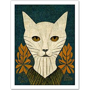 Doppelganger33 LTD Elegant Cat Illustration William Morris Style Teal Mustard Artwork Framed Wall Art Print 18X24 Inch Doppelganger33 LTD Elegant Cat Illustration William Morris Style Teal Mustard Artwork Framed Wall Art Print 18X24 Inch