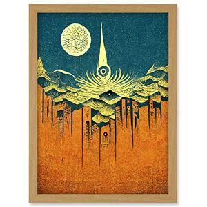 Doppelganger33 LTD Conceptual Abstract Gold Landscape Full Moon Linocut Artwork Framed A3 Wall Art Print Doppelganger33 LTD Conceptual Abstract Gold Landscape Full Moon Linocut Artwork Framed A3 Wall Art Print