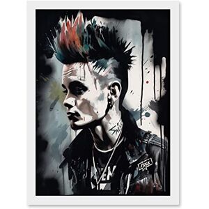 Artery8 Punk Rock Music Fashion Young Man with a Mohawk Modern Watercolour Painting Artwork Framed Wall Art Print A4 Artery8 Punk Rock Music Fashion Young Man with a Mohawk Modern Watercolour Painting Artwork Framed Wall Art Print A4