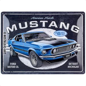 Nostalgic-Art Retro Tin Sign, 30 x 40 cm, Ford Mustang 1969 Mach 1 Blue Gift Idea for Ford Accessories Fans, Original Licensed Product (OLP), Made of Metal, Vintage Design, Tin Signs Sayings Nostalgic-Art Retro Tin Sign, 30 x 40 cm, Ford Mustang 1969 Mach 1 Blue Gift Idea for Ford Accessories Fans, Original Licensed Product (OLP), Made of Metal, Vintage Design, Tin Signs Sayings