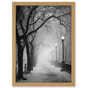 Artery8 Snow Covered Street in the Misty Glow of Light Posts Atmospheric Black and White Photograph Winter Scene Artwork Framed Wall Art Print A4 Artery8 Snow Covered Street in the Misty Glow of Light Posts Atmospheric Black and White Photograph Winter Scene Artwork Framed Wall Art Print A4
