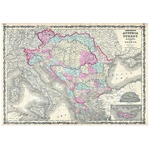 Wee Blue Coo Map Johnson 1863 Austria Hungary Turkey Greece Picture Wall Art Print Wee Blue Coo Map Johnson 1863 Austria Hungary Turkey Greece Picture Wall Art Print