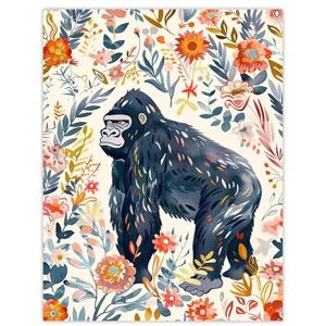 Artery8 Gorilla Ape with Wildflowers Floral Watercolour Living Room Extra Large XL Wall Art Poster Print Artery8 Gorilla Ape with Wildflowers Floral Watercolour Living Room Extra Large XL Wall Art Poster Print