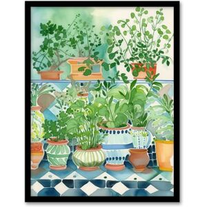 Wee Blue Coo Fresh Herb Plant Pots on Tiled Shelves Folk Art Watercolour Painting Bright Kitchen Artwork Artwork Framed Wall Art Print A4 Wee Blue Coo Fresh Herb Plant Pots on Tiled Shelves Folk Art Watercolour Painting Bright Kitchen Artwork Artwork Framed Wall Art Print A4