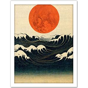 Doppelganger33 LTD Minimalist Large Orange Moon Over Ocean Waves Ukiyo-e Style Artwork Framed Wall Art Print 18X24 Inch Doppelganger33 LTD Minimalist Large Orange Moon Over Ocean Waves Ukiyo-e Style Artwork Framed Wall Art Print 18X24 Inch