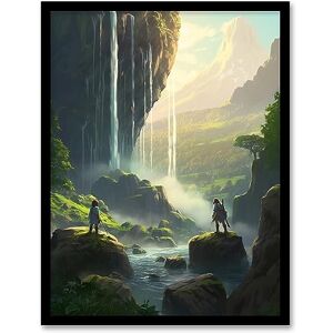 Artery8 Cascading Waterfall Painting Warriors on River Boulders in Enchanting Mountain Landscape Artwork Framed Wall Art Print 18X24 Inch Artery8 Cascading Waterfall Painting Warriors on River Boulders in Enchanting Mountain Landscape Artwork Framed Wall Art Print 18X24 Inch