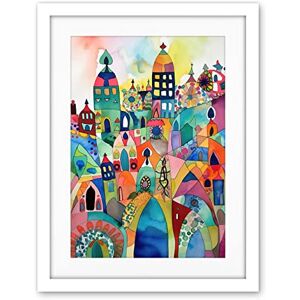 Artery8 Cityscape Abstract Folk Art Vibrant Multicoloured Watercolour Painting Artwork Framed Wall Art Print 18X24 Inch Artery8 Cityscape Abstract Folk Art Vibrant Multicoloured Watercolour Painting Artwork Framed Wall Art Print 18X24 Inch