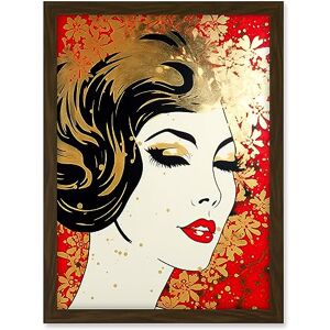 Artery8 Woman Face Retro Glam Aesthetic Gold Flower Pattern Red Linocut Portrait Teen Room Artwork Framed A3 Wall Art Print Artery8 Woman Face Retro Glam Aesthetic Gold Flower Pattern Red Linocut Portrait Teen Room Artwork Framed A3 Wall Art Print