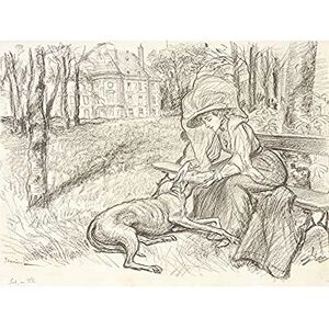 Artery8 Jeanniot Young Woman Dog Charcoal Drawing Unframed Wall Art Print Poster Home Decor Premium Artery8 Jeanniot Young Woman Dog Charcoal Drawing Unframed Wall Art Print Poster Home Decor Premium