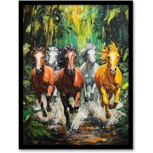Artery8 Wild Horses Galloping Through Forest Oil Painting Living Room Artwork Framed Wall Art Print A4 Artery8 Wild Horses Galloping Through Forest Oil Painting Living Room Artwork Framed Wall Art Print A4