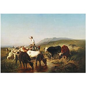Wee Blue Coo Painting Landscape Schreyer Cattle Sheep Shepherd Wall Art Print Wee Blue Coo Painting Landscape Schreyer Cattle Sheep Shepherd Wall Art Print