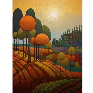 Artery8 Autumn Fields Pointillism Painting Amber Orange Green Countryside Landscape Extra Large XL Wall Art Poster Print Artery8 Autumn Fields Pointillism Painting Amber Orange Green Countryside Landscape Extra Large XL Wall Art Poster Print