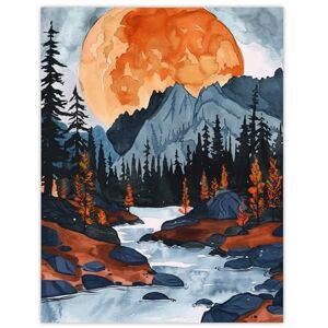 Artery8 Orange Harvest Moon Over Rocky Mountains Forest Living Room Extra Large XL Wall Art Poster Print Artery8 Orange Harvest Moon Over Rocky Mountains Forest Living Room Extra Large XL Wall Art Poster Print