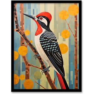 Wee Blue Coo The Watchful Woodpecker Bird in Nature Artwork Framed Wall Art Print A4 Wee Blue Coo The Watchful Woodpecker Bird in Nature Artwork Framed Wall Art Print A4