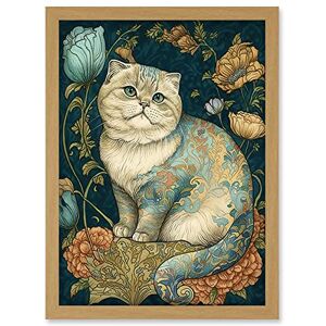 Artery8 William Morris Inspired Cute Cat with Floral Pattern Fur and Flowers Colourful Modern Illustration Artwork Framed Wall Art Print A4 Artery8 William Morris Inspired Cute Cat with Floral Pattern Fur and Flowers Colourful Modern Illustration Artwork Framed Wall Art Print A4