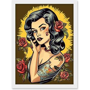 Artery8 Retro Tattoo Ink Body Art Pin Up Girl Roses Sun Rockabilly Americana 50s Artwork Framed A3 Wall Art Print Artery8 Retro Tattoo Ink Body Art Pin Up Girl Roses Sun Rockabilly Americana 50s Artwork Framed A3 Wall Art Print