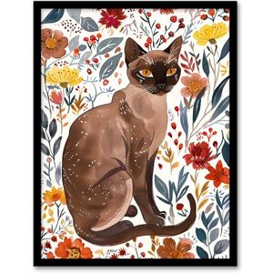 Artery8 Burmese Cat Lover Watercolour Autumn Wildflowers Living Room Artwork Framed Wall Art Print A4 Artery8 Burmese Cat Lover Watercolour Autumn Wildflowers Living Room Artwork Framed Wall Art Print A4