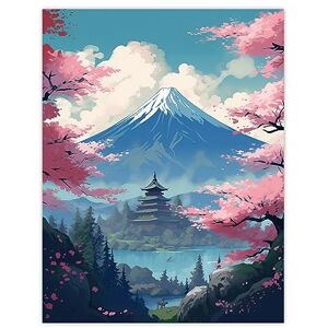 Artery8 Japanese Temple on Mount Fuji Lake Painting Green Blue Pink Cherry Blossom Trees Blooming in Tranquil Forest Landscape Extra Large XL Wall Art Poster Print Artery8 Japanese Temple on Mount Fuji Lake Painting Green Blue Pink Cherry Blossom Trees Blooming in Tranquil Forest Landscape Extra Large XL Wall Art Poster Print