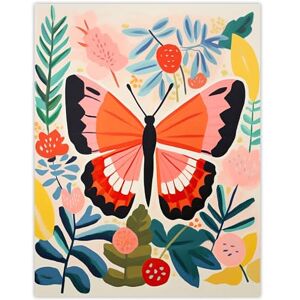 Wee Blue Coo Butterfly Henri Matisse Style Bright Painting Leaves Fronds and Floral Blooms Spring Extra Large XL Wall Art Poster Print Wee Blue Coo Butterfly Henri Matisse Style Bright Painting Leaves Fronds and Floral Blooms Spring Extra Large XL Wall Art Poster Print