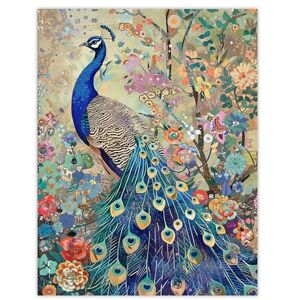 Artery8 Detailed Blue Peacock Wildflower Forest Painting Living Room Extra Large XL Wall Art Poster Print Artery8 Detailed Blue Peacock Wildflower Forest Painting Living Room Extra Large XL Wall Art Poster Print