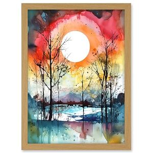Artery8 Abstract Sunset Landscape Watercolour Painting Countryside Lake Autumn Trees Artwork Framed A3 Wall Art Print Artery8 Abstract Sunset Landscape Watercolour Painting Countryside Lake Autumn Trees Artwork Framed A3 Wall Art Print