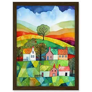Artery8 Rural Landscape Rainbow Countryside Folk Art Watercolour Painting Artwork Framed A3 Wall Art Print Artery8 Rural Landscape Rainbow Countryside Folk Art Watercolour Painting Artwork Framed A3 Wall Art Print