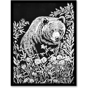 Artery8 Bear in Wildflower Meadow Black White Floral Living Room Artwork Framed Wall Art Print A4 Artery8 Bear in Wildflower Meadow Black White Floral Living Room Artwork Framed Wall Art Print A4