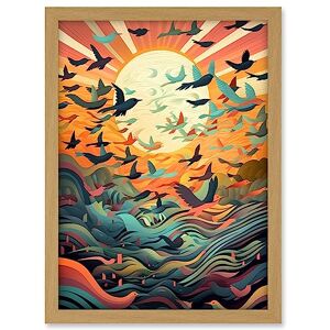 Artery8 Flock of Birds Flying at Sunrise Modern Folk Art Artwork Framed A3 Wall Art Print Artery8 Flock of Birds Flying at Sunrise Modern Folk Art Artwork Framed A3 Wall Art Print