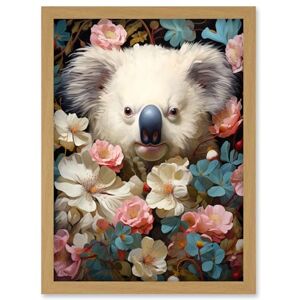 Artery8 Elegant White Koala Bear Nestled in White Blue and Pink Blooming Flowers Floral Oil Painting Artwork Framed Wall Art Print A4 Artery8 Elegant White Koala Bear Nestled in White Blue and Pink Blooming Flowers Floral Oil Painting Artwork Framed Wall Art Print A4