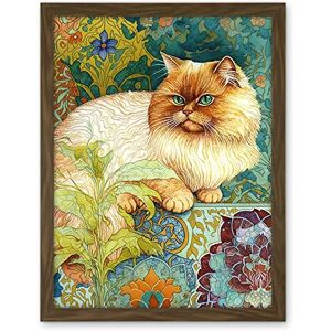 Artery8 Orange Persian Cat William Morris Inspired Floral Pattern Colourful Modern Illustration Artwork Framed Wall Art Print 18X24 Inch Artery8 Orange Persian Cat William Morris Inspired Floral Pattern Colourful Modern Illustration Artwork Framed Wall Art Print 18X24 Inch