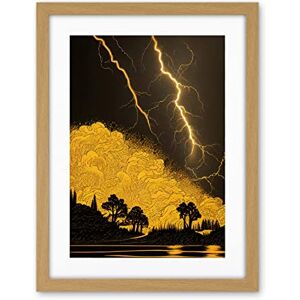 Wee Blue Coo Gold And Black Thunder Storm With Bright Lightning At Lakeside Tree Silhouette Artwork Framed Wall Art Print 18X24 Inch Wee Blue Coo Gold And Black Thunder Storm With Bright Lightning At Lakeside Tree Silhouette Artwork Framed Wall Art Print 18X24 Inch