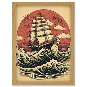 Artery8 Ship Sailing in Rough Sea Waves Retro Rockabilly Americana 50s Artwork Framed Wall Art Print A4 Artery8 Ship Sailing in Rough Sea Waves Retro Rockabilly Americana 50s Artwork Framed Wall Art Print A4