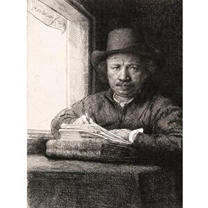 Fine Art Prints Rembrandt Selbstporträt Zeichnung an einem Fenster, großer Kunstdruck, Wanddekoration, Premium-Wandbild Fine Art Prints Rembrandt Selbstporträt Zeichnung an einem Fenster, großer Kunstdruck, Wanddekoration, Premium-Wandbild