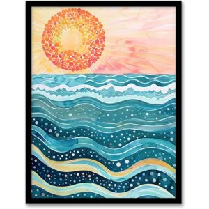 Artery8 Sun Rising Over Sea Waves Blue Orange Folk Art Living Room Artwork Framed Wall Art Print A4 Artery8 Sun Rising Over Sea Waves Blue Orange Folk Art Living Room Artwork Framed Wall Art Print A4
