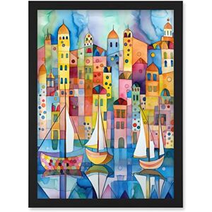 Artery8 Modern Marina Colourful Cityscape Pattern Folk Art Watercolour Painting Artwork Framed Wall Art Print A4 Artery8 Modern Marina Colourful Cityscape Pattern Folk Art Watercolour Painting Artwork Framed Wall Art Print A4