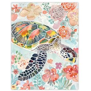 Artery8 Colourful Sea Turtle Marine Flowers Watercolour Bathroom Toilet Extra Large XL Wall Art Poster Print Artery8 Colourful Sea Turtle Marine Flowers Watercolour Bathroom Toilet Extra Large XL Wall Art Poster Print