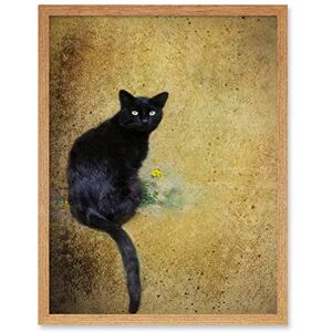 Wee Blue Coo Black Cat Yellow Flower Art Print Framed Poster Wall Decor 12x16 inch Wee Blue Coo Black Cat Yellow Flower Art Print Framed Poster Wall Decor 12x16 inch