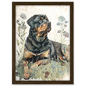 Artery8 Rottweiler Dog Lying in Wildflowers Bright Watercolour Illustration Artwork Framed A3 Wall Art Print Artery8 Rottweiler Dog Lying in Wildflowers Bright Watercolour Illustration Artwork Framed A3 Wall Art Print