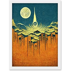 Doppelganger33 LTD Conceptual Abstract Gold Landscape Full Moon Linocut Artwork Framed Wall Art Print A4 Doppelganger33 LTD Conceptual Abstract Gold Landscape Full Moon Linocut Artwork Framed Wall Art Print A4