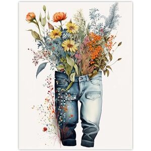 Wee Blue Coo Whimsical Wildflower Bouquet in a Pair of Blue Jeans Watercolour Painting Yellow Orange and Pink Spring Flower Blooms Large Wall Art Poster Print Thick Paper 18X24 Inch Wee Blue Coo Whimsical Wildflower Bouquet in a Pair of Blue Jeans Watercolour Painting Yellow Orange and Pink Spring Flower Blooms Large Wall Art Poster Print Thick Paper 18X24 Inch