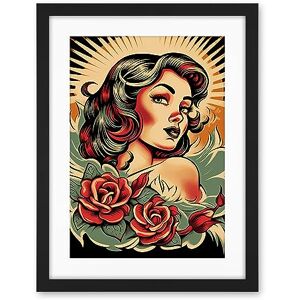 Artery8 Pin Up Girl Roses Retro Tattoo Ink Body Art Rockabilly Americana 50s Artwork Framed Wall Art Print 18X24 Inch Artery8 Pin Up Girl Roses Retro Tattoo Ink Body Art Rockabilly Americana 50s Artwork Framed Wall Art Print 18X24 Inch