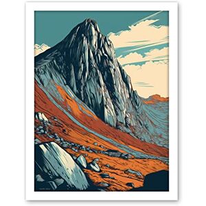 Artery8 Tryfan Mountain Peak Landscape Teal Brown Linocut Artwork Framed Wall Art Print 18X24 Inch Artery8 Tryfan Mountain Peak Landscape Teal Brown Linocut Artwork Framed Wall Art Print 18X24 Inch