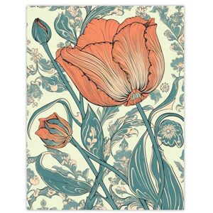 Artery8 Tulip Flower Pattern Detail William Morris Style Painting Teal Blue Coral Pink Spring Blooms Nature Colourful Bright Floral Modern Artwork Extra Large XL Wall Art Poster Print Artery8 Tulip Flower Pattern Detail William Morris Style Painting Teal Blue Coral Pink Spring Blooms Nature Colourful Bright Floral Modern Artwork Extra Large XL Wall Art Poster Print
