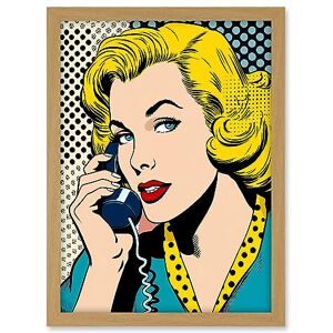 Artery8 Halftone Hello Comic Book Style 1950s Woman Telephone Bright Polka Dot Pattern Artwork Framed A3 Wall Art Print Artery8 Halftone Hello Comic Book Style 1950s Woman Telephone Bright Polka Dot Pattern Artwork Framed A3 Wall Art Print