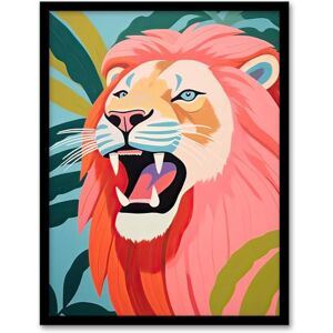 Artery8 Roaring Pink Lion Graphic Painting Colourful Wild Animal Portrait in Jungle Plant Leaves Artwork Framed Wall Art Print A4 Artery8 Roaring Pink Lion Graphic Painting Colourful Wild Animal Portrait in Jungle Plant Leaves Artwork Framed Wall Art Print A4